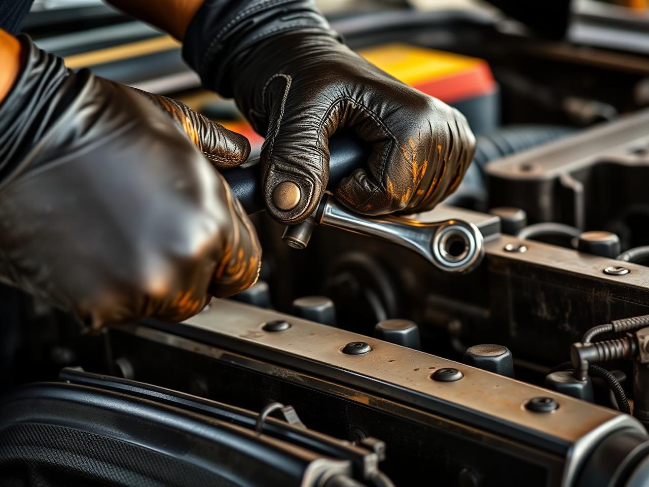 Mechanic working on engine
